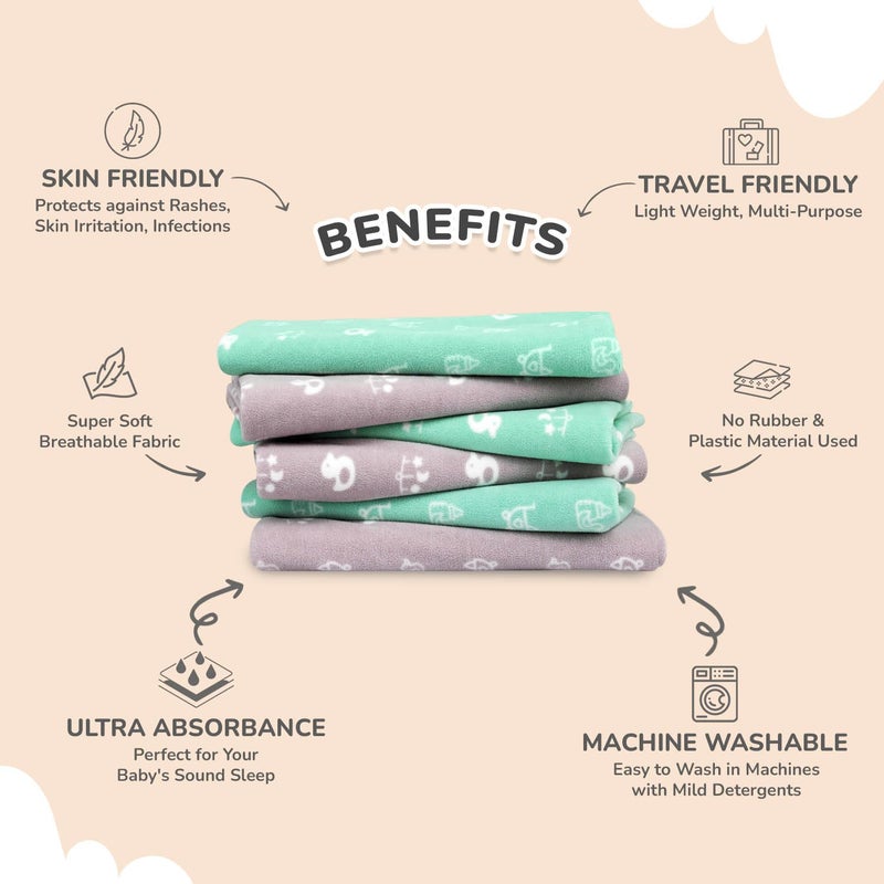 R for Rabbit Waterproof Quick Dry Sheet for Baby | Anti-Piling Fleece Breatheable Fabric Extra Absorbent Instant Dry Baby Bed/Cot Protector Mat (Size-L,Green-Grey,Pack of 2 Combo) - Image 2