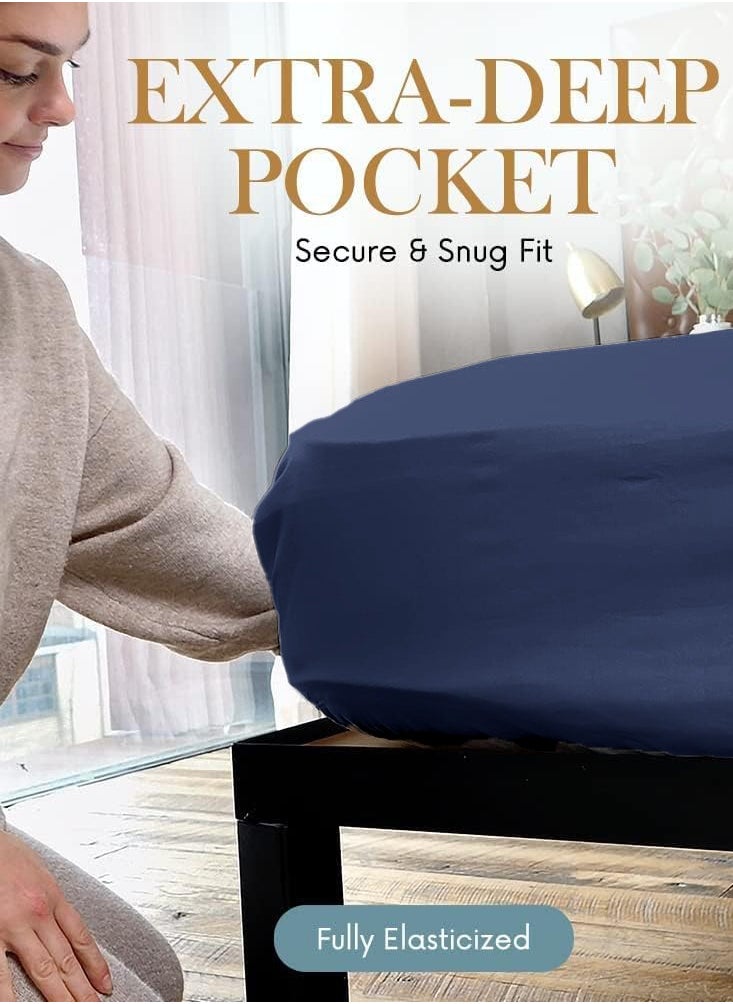 Eworld 6-Piece Premium King Size Bedding Set, Navy Blue Striped Design and High-Quality Cotton Hotel Luxury Bedsheet Soft Quilt Cover and Pillowcases  - Image 2