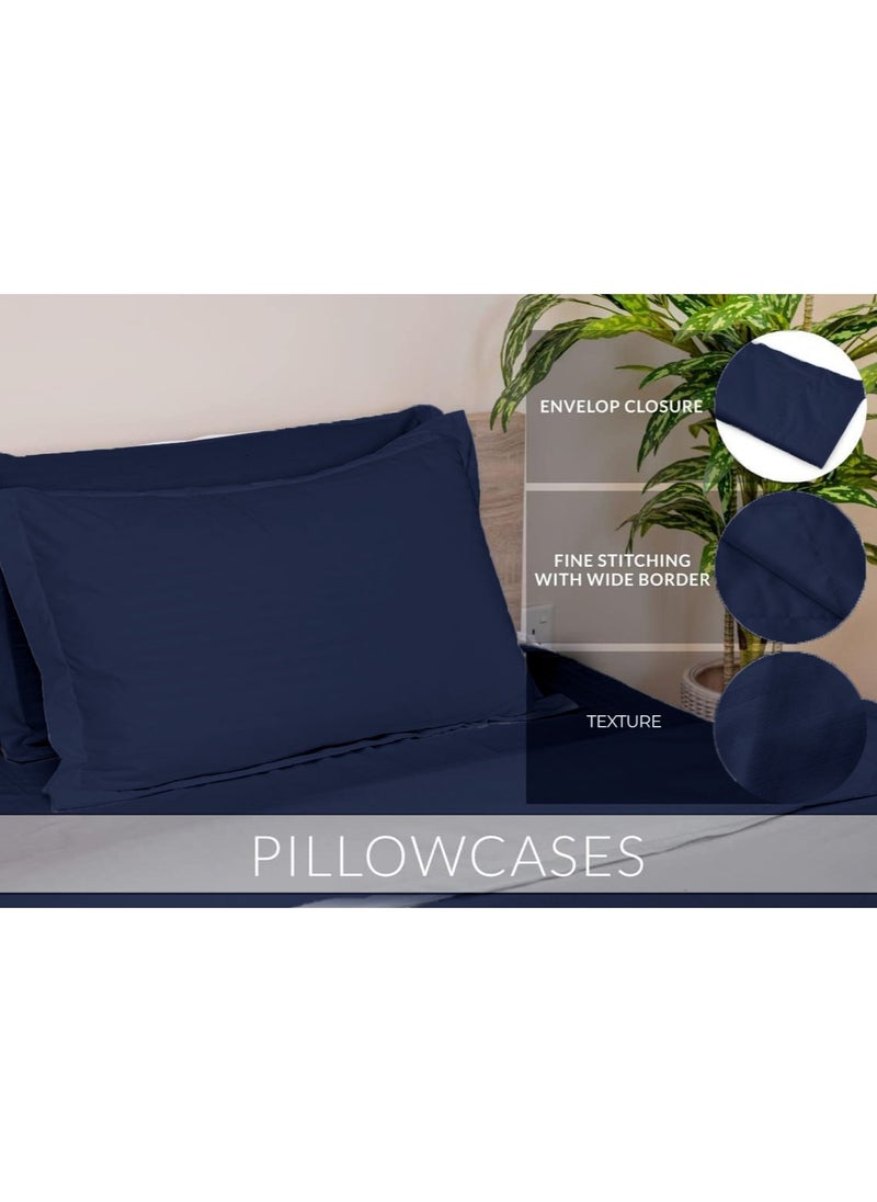 Eworld 6-Piece Premium King Size Bedding Set, Navy Blue Striped Design and High-Quality Cotton Hotel Luxury Bedsheet Soft Quilt Cover and Pillowcases  - Image 3