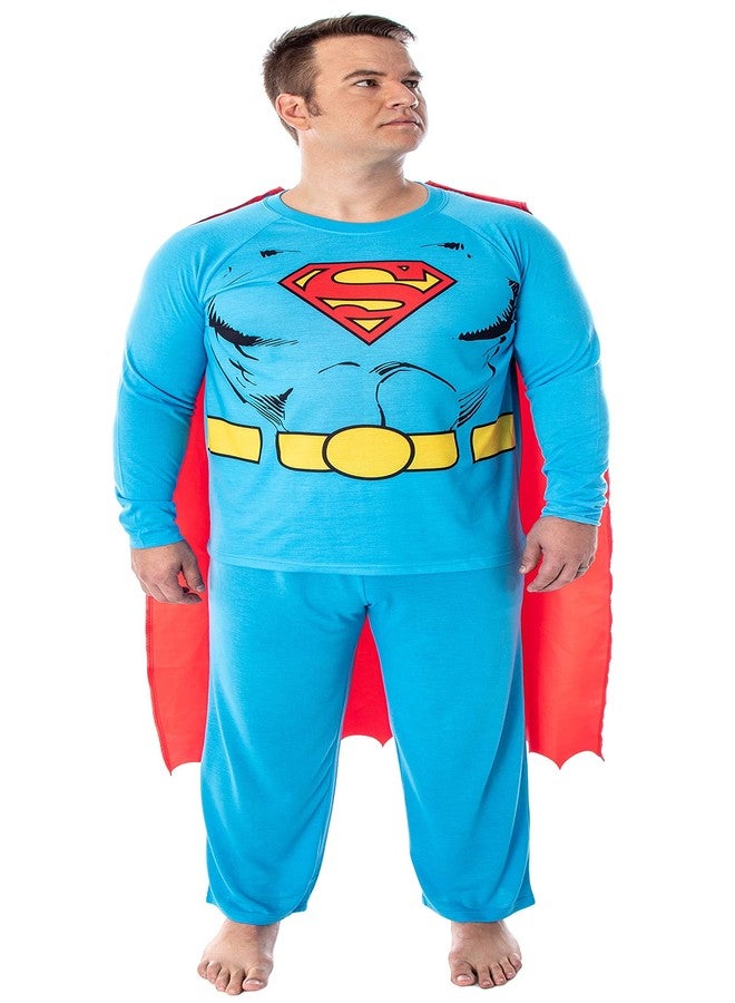 INTIMO DC Comics Men's Superman Classic Superhero Costume Raglan Shirt And Pants Pajama Set with Detachable Cape, Classic Superman, L - Image 1