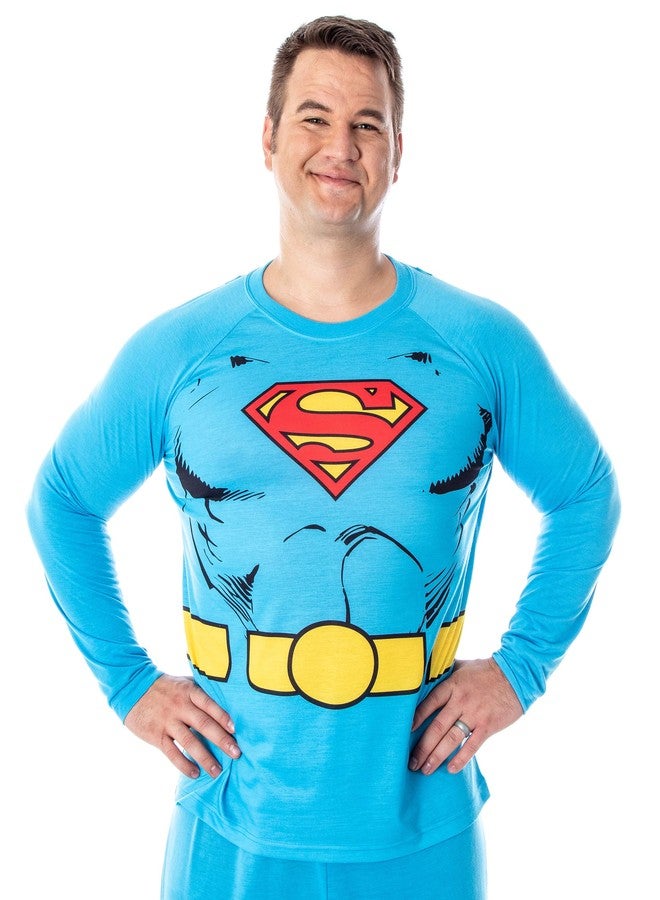 INTIMO DC Comics Men's Superman Classic Superhero Costume Raglan Shirt And Pants Pajama Set with Detachable Cape, Classic Superman, L - Image 2