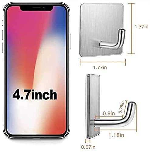 JIALTO 4 PCS Adhesive Hooks Heavy Duty Wall Hooks Waterproof Stainless Steel Hooks for Hanging Coat/Hat/Towel Robe Hook Rack Wall Mount Bathroom and Bedroom (J Hook) - Image 5