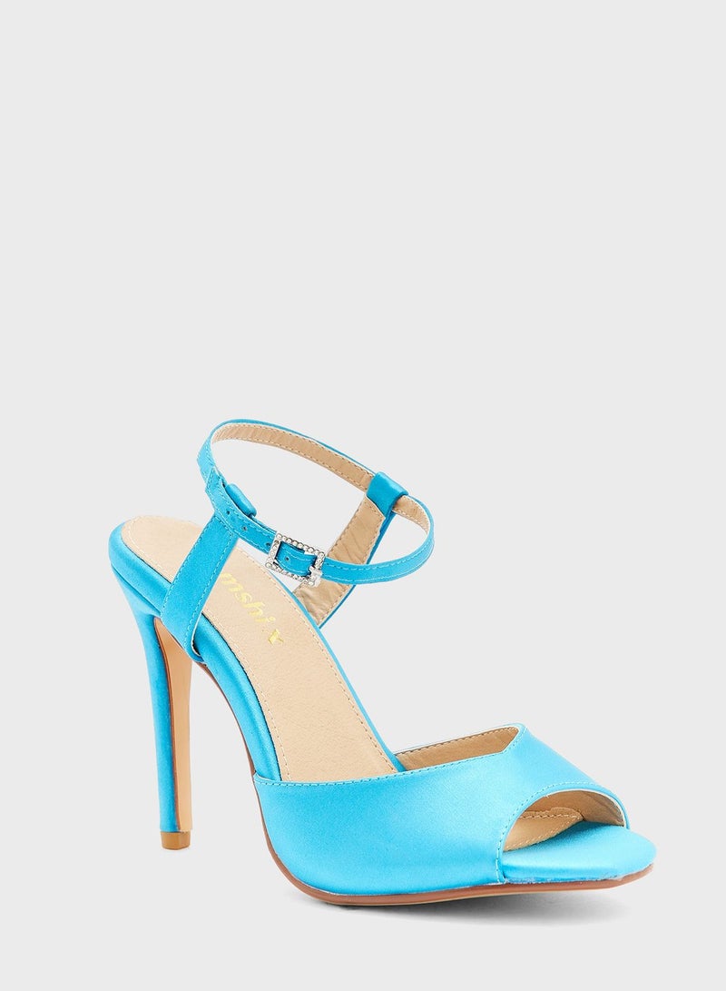 Namshi x Satin Diamante Buckle Ankle Strap Sandal - Image 2