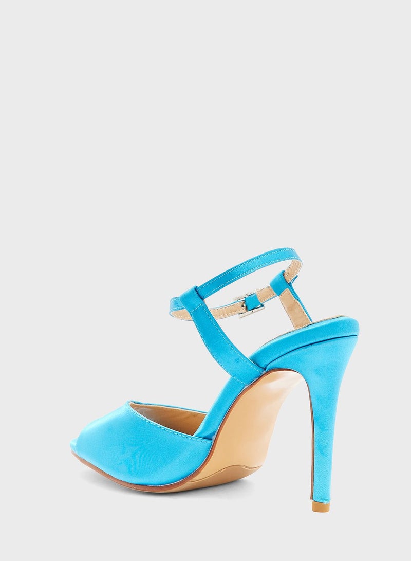 Namshi x Satin Diamante Buckle Ankle Strap Sandal - Image 3