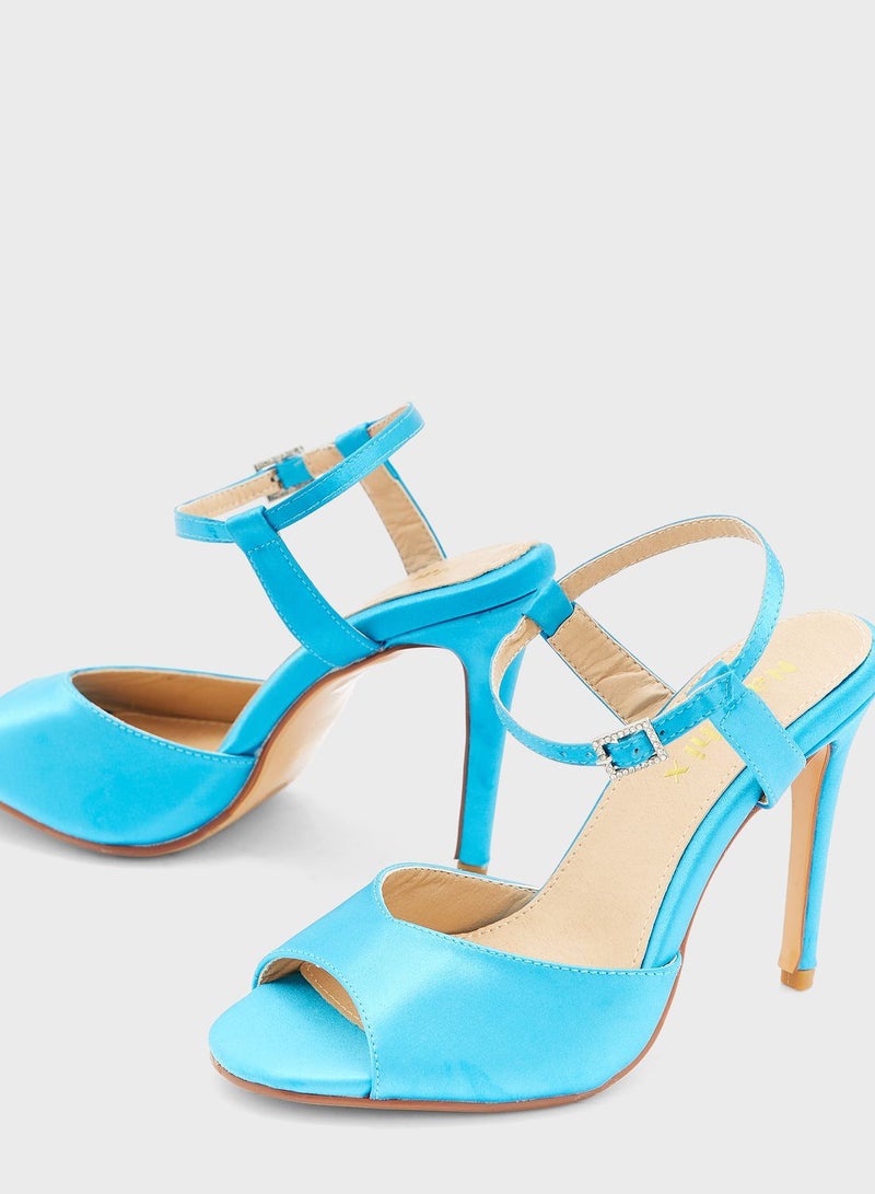 Namshi x Satin Diamante Buckle Ankle Strap Sandal - Image 4