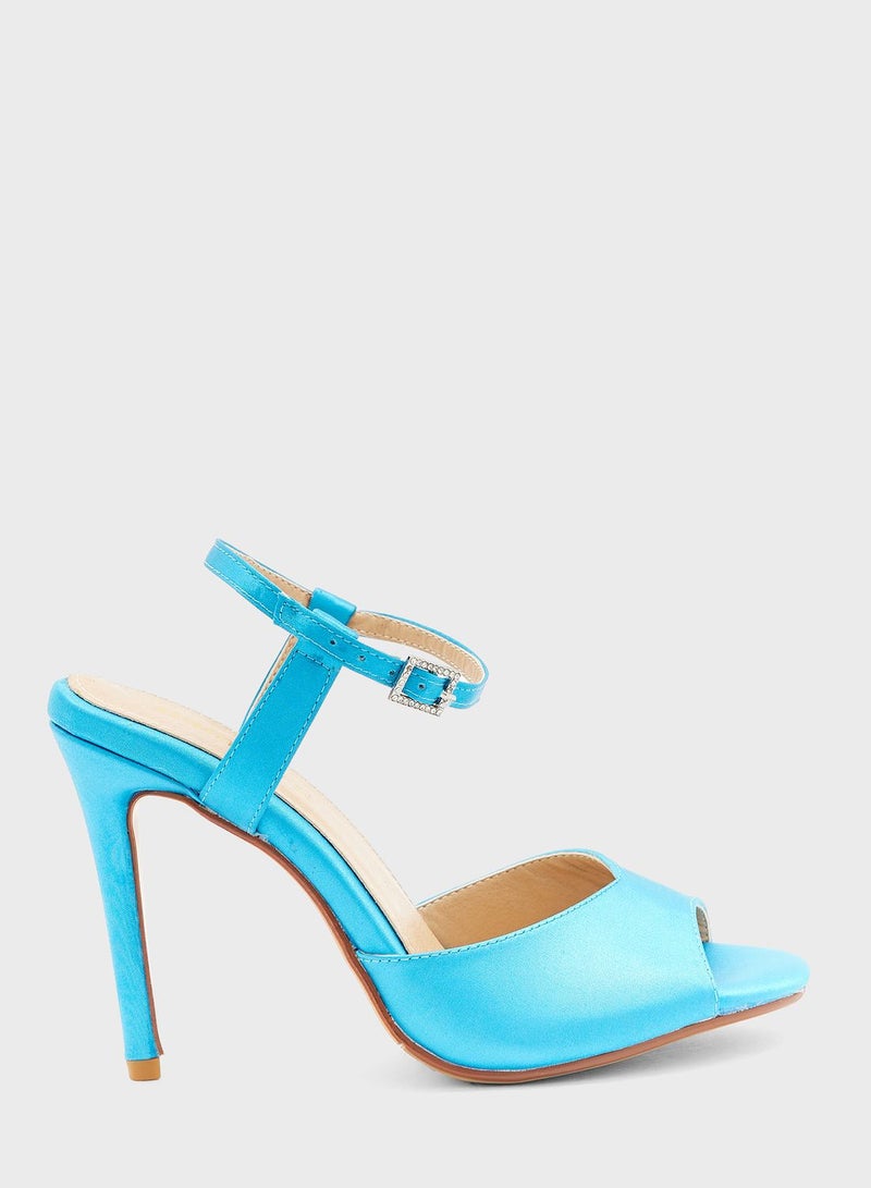 Namshi x Satin Diamante Buckle Ankle Strap Sandal - Image 1