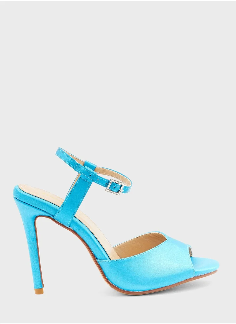 Namshi x Satin Diamante Buckle Ankle Strap Sandal