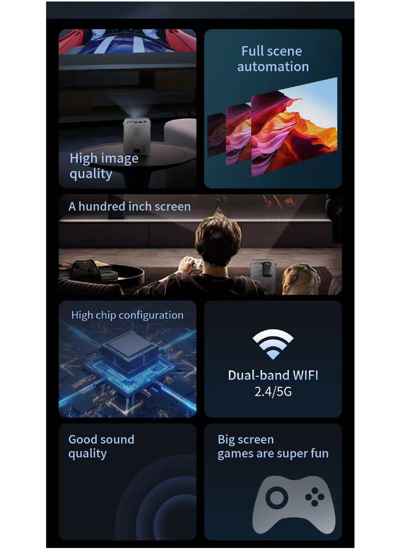 روك بو وحدة تحكم ألعاب فيديو بدقة 4K عالية الدقة، لعبة كلاسيكية 64 جيجا بايت تلفزيون 10000، جهاز عرض ألعاب 2 في 1 شريحة احترافية، جهاز عرض محمول مع لوحة تحكم لاسلكية، 2.4 جيجا / 5 جيجا واي فاي BT 5.0 يدعم شاشة 4K 130 بوصة، دوران 180 درجة، مكبر صوت هاي فاي محمول الحجم تكبير 50-100%  - Image 3