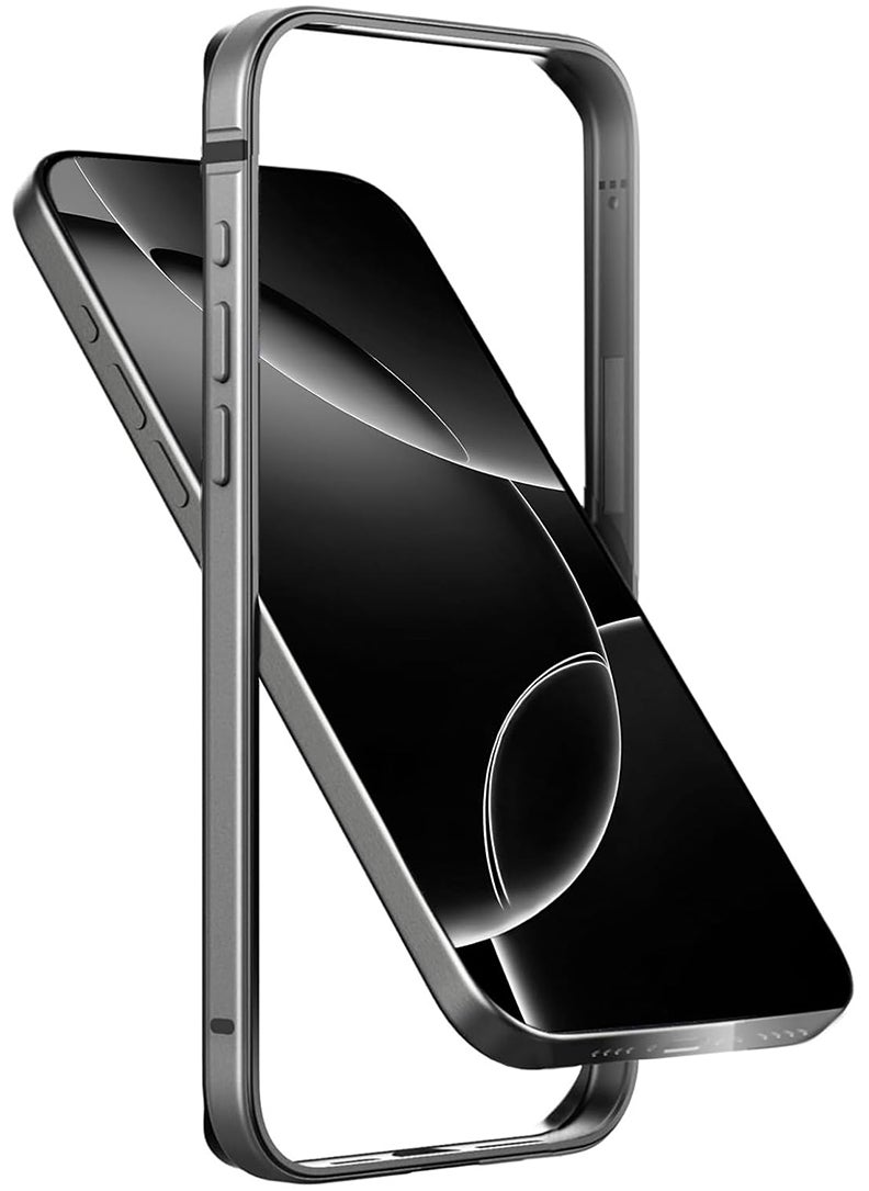 Theodor - iPhone 16 Pro max Aluminum Frame Metal Bumper Frame Slim Hard Case Cover, Metal Frame Armor with Soft Inner Bumper, Raised Edge Protection for iPhone 16 pro max for 6.9", Natural Grey - Image 1