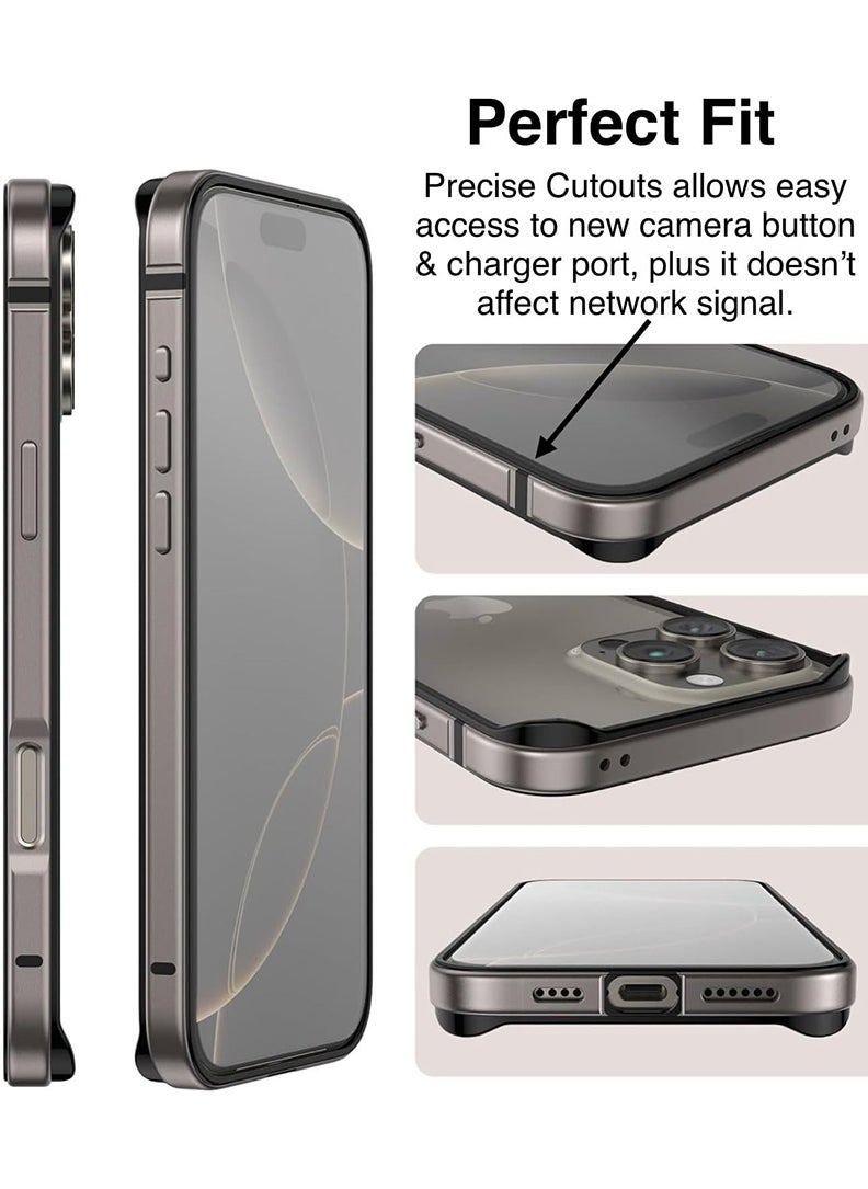 Theodor - iPhone 16 Pro max Aluminum Frame Metal Bumper Frame Slim Hard Case Cover, Metal Frame Armor with Soft Inner Bumper, Raised Edge Protection for iPhone 16 pro max for 6.9", Natural Grey - Image 1