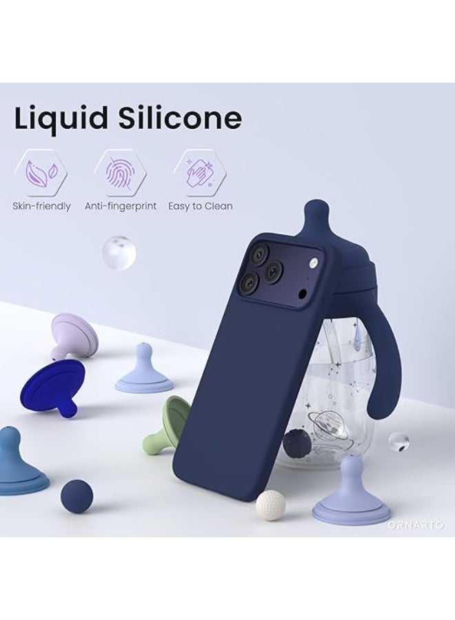 Compatible with iPhone 17 Pro Case 6.3", Slim Liquid Silicone 4 Layers Full Covered Soft Gel Rubber Shockproof Cover, Protective Phone Case for iPhone 17 Pro - Dark Blue - Image 3