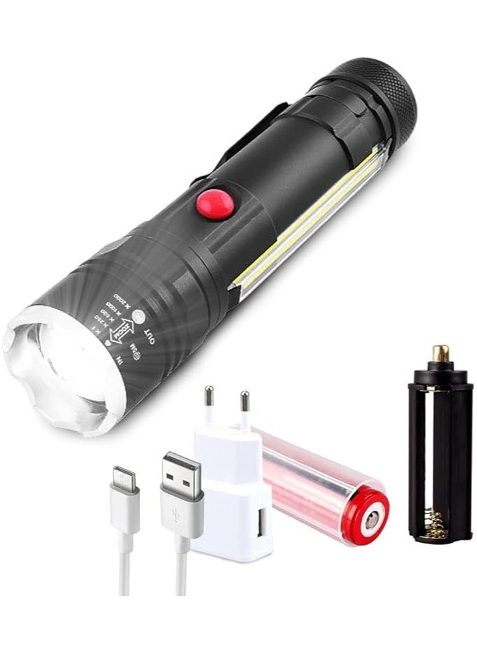 hanso emergency light, led light, Ultra-Bright USB Rechargeable LED Flashlight Waterproof, Portable Torch for Outdoor Camping Adventures - Durable Aluminum Alloy Construction (Black) - Image 1