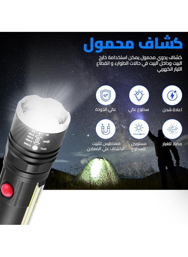 hanso emergency light, led light, Ultra-Bright USB Rechargeable LED Flashlight Waterproof, Portable Torch for Outdoor Camping Adventures - Durable Aluminum Alloy Construction (Black) - Image 2