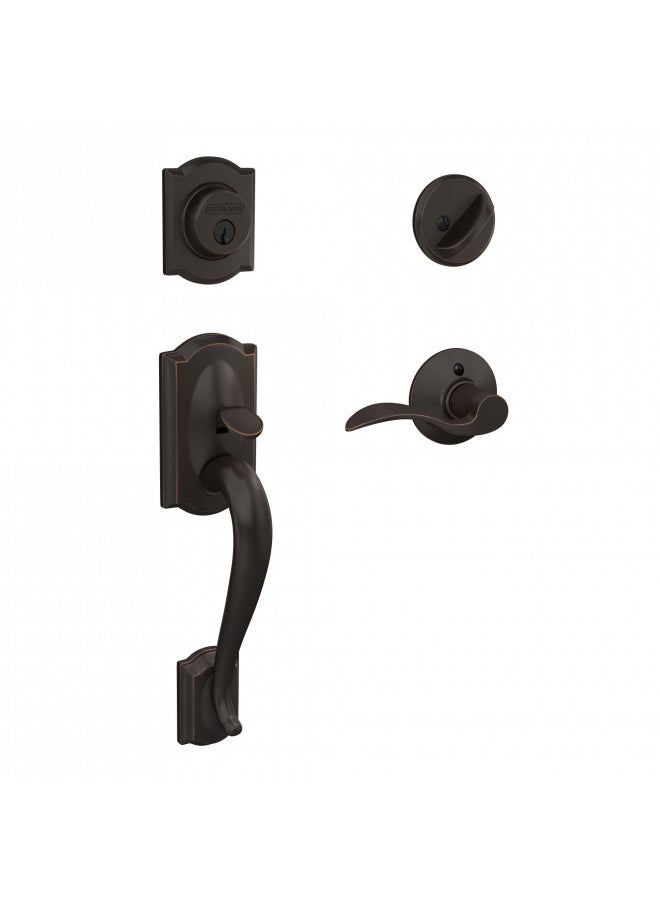 SCHLAGE Schlage F60 V CAM 716 ACC Camelot Front Entry Handleset with Accent Lever, Deadbolt Keyed 1 Side, Aged Bronze  - Image 1