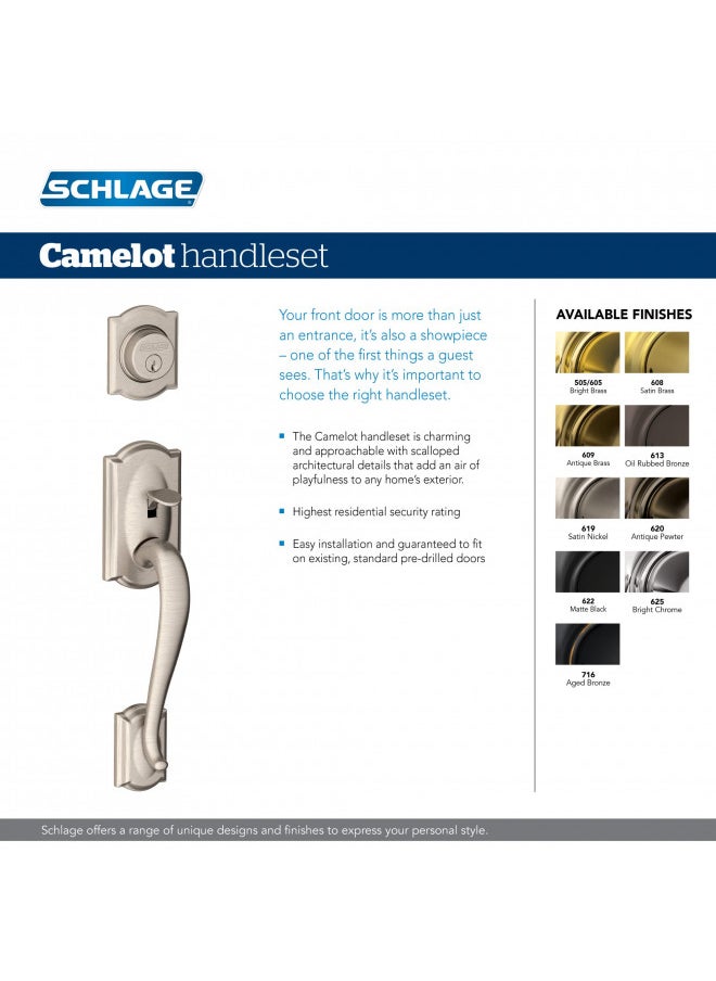 SCHLAGE Schlage F60 V CAM 716 ACC Camelot Front Entry Handleset with Accent Lever, Deadbolt Keyed 1 Side, Aged Bronze  - Image 5