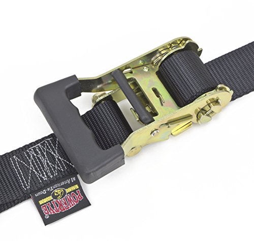 PowerTye 1.5in x 7ft Rubber Handle Ratchet Straps with SHEEPTEX Synthetic Sheepskin Soft-Tye w/Heavy Duty Latch-Hooks - 1,200 lb. WLL / 3,600 lb. Breaking Strength - Made in USA, Black (Pair) - Image 2