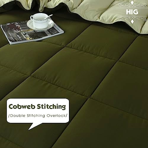 Hi -G HIG 3pc Olive Green TwinTwin XL Comforter Set All Season Reversible Down Alternative Comforter with Sham Quilted Duvet Insert with Corner Tabs Box Stitched Breathable Soft Fluffy - Image 3