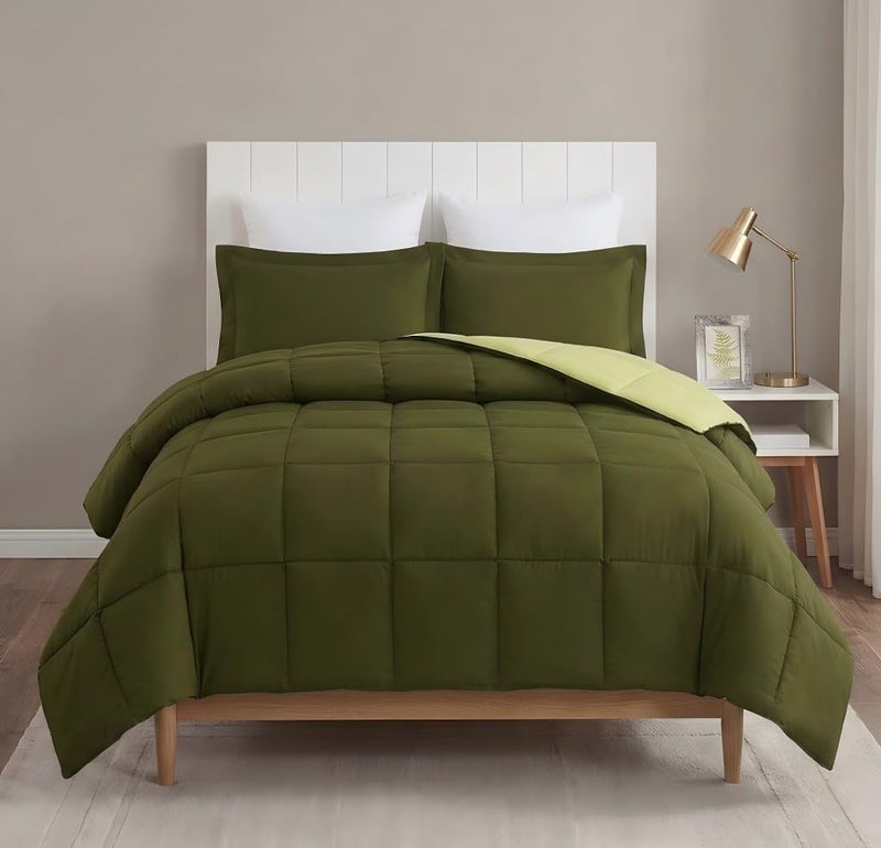 Hi -G HIG 3pc Olive Green TwinTwin XL Comforter Set All Season Reversible Down Alternative Comforter with Sham Quilted Duvet Insert with Corner Tabs Box Stitched Breathable Soft Fluffy - Image 2