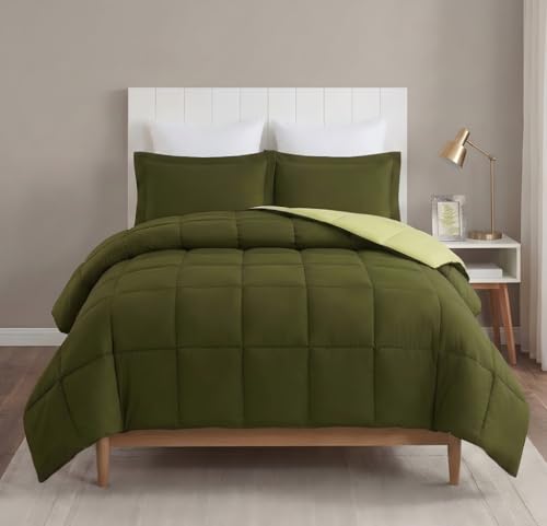 Hi -G HIG 3pc Olive Green TwinTwin XL Comforter Set All Season Reversible Down Alternative Comforter with Sham Quilted Duvet Insert with Corner Tabs Box Stitched Breathable Soft Fluffy - Image 1