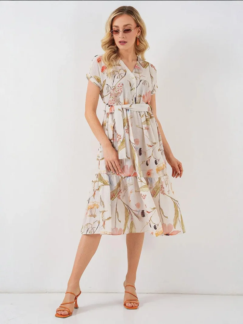 BIG DART BDART Flowering V-neck Midi Dress with Bow