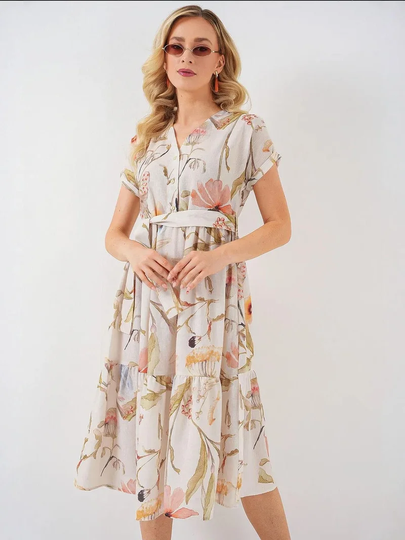 BIG DART BDART Flowering V-neck Midi Dress with Bow