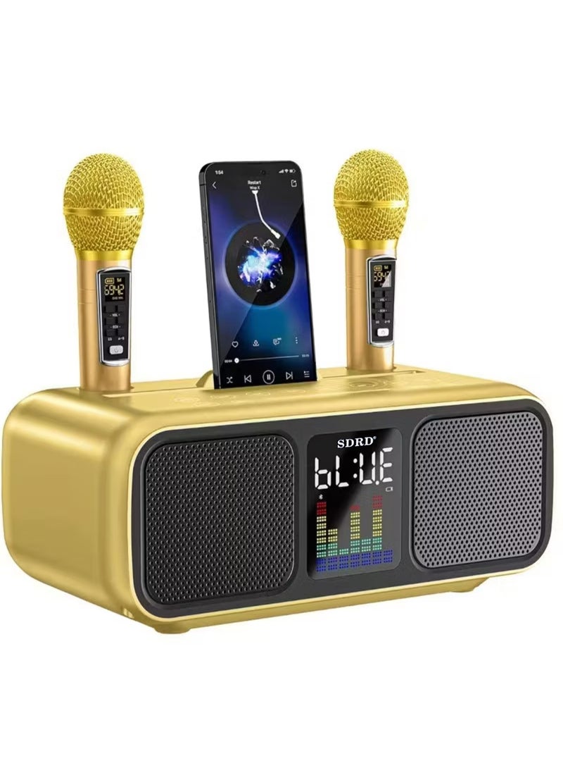 سدرد جهاز كاريوكي محمول مزود بميكروفونين لاسلكيين، وشاشة LED، وسماعة بلوتوث. يدعم منافذ AUX/USB/Type C/بطاقة TF. مثالي للاستخدام المنزلي، والحفلات، والأنشطة الخارجية. مناسب للأطفال والكبار. - Image 1