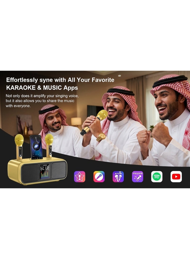 سدرد جهاز كاريوكي محمول مزود بميكروفونين لاسلكيين، وشاشة LED، وسماعة بلوتوث. يدعم منافذ AUX/USB/Type C/بطاقة TF. مثالي للاستخدام المنزلي، والحفلات، والأنشطة الخارجية. مناسب للأطفال والكبار. - Image 5