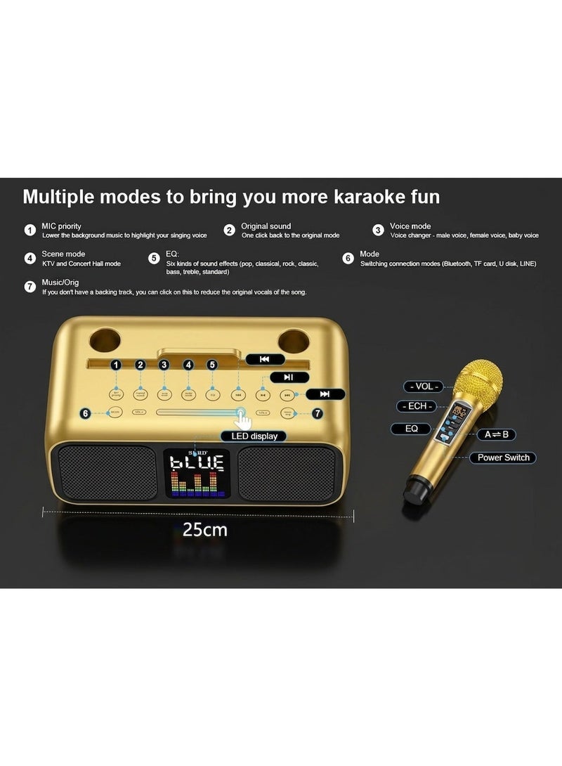 سدرد جهاز كاريوكي محمول مزود بميكروفونين لاسلكيين، وشاشة LED، وسماعة بلوتوث. يدعم منافذ AUX/USB/Type C/بطاقة TF. مثالي للاستخدام المنزلي، والحفلات، والأنشطة الخارجية. مناسب للأطفال والكبار. - Image 3