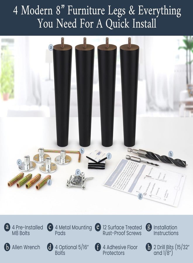 Airy Abode Premium Black Wood Furniture Legs (Full Install Kit) - Pick Your Size and Color - Image 2
