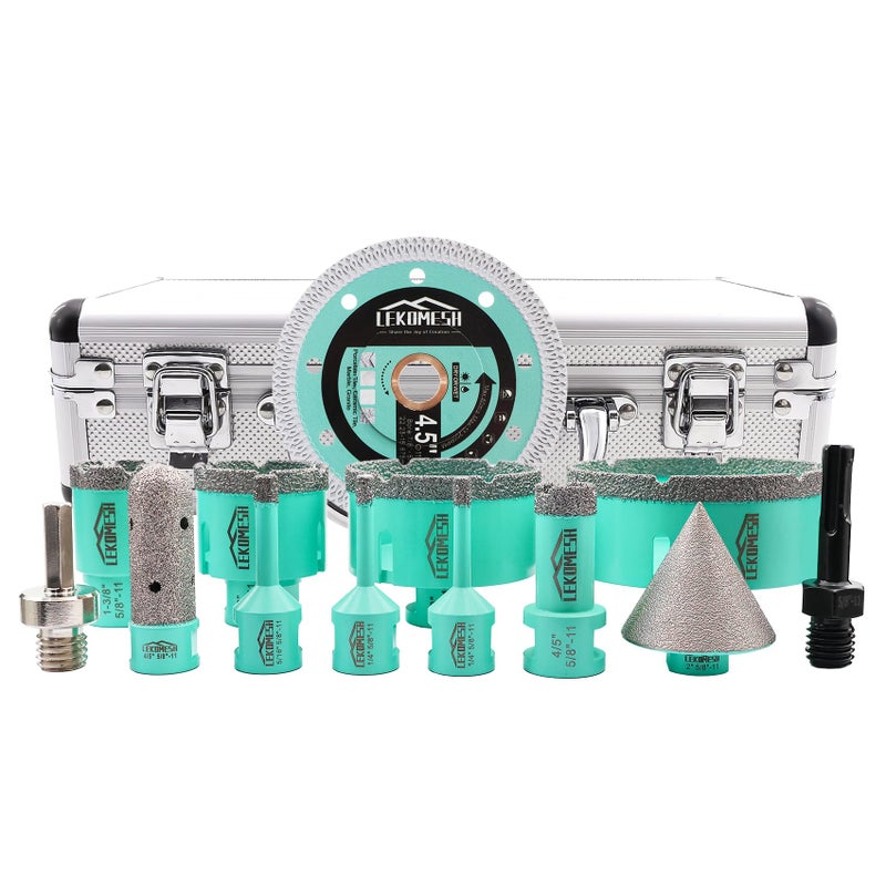 LEKOMESH Tile Hole Saw Kit 66820355075100mm20mm Finger Bit50mm Chamfer BitSDSHEX Adapter and 45 Inch Diamond Saw Blade Cutting Disc Wheel