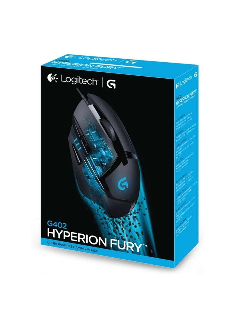 Logitech G402 Hyperion Fury Wired Gaming Mouse, 4,000 DPI, Lightweight, 8 Programmable Buttons, DPI Switch Button, Compatible with PC/Mac - Black