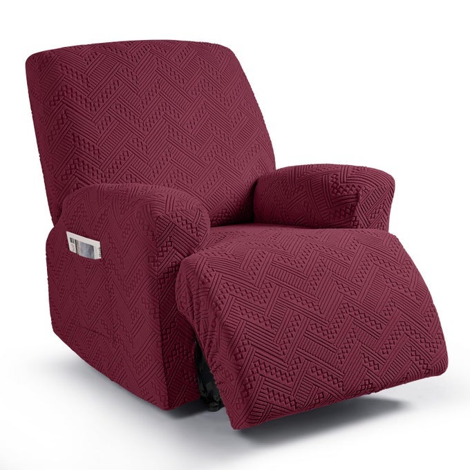 RECLINER SOFA COVERS RECLINER CHAIR COVERS RECLINER COVERS FOR RECLINING CHAIR WITH POCKETS WASHABLE FURNITURE PROTECTOR WITH ELASTIC BOTTOM 1 SEATER WINE