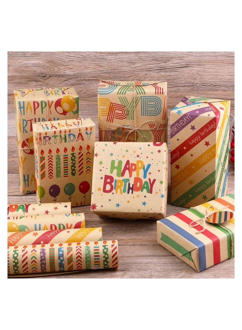 Playpro Happy Birthday Star Printed Kraft Wrapping Paper - 6pcs