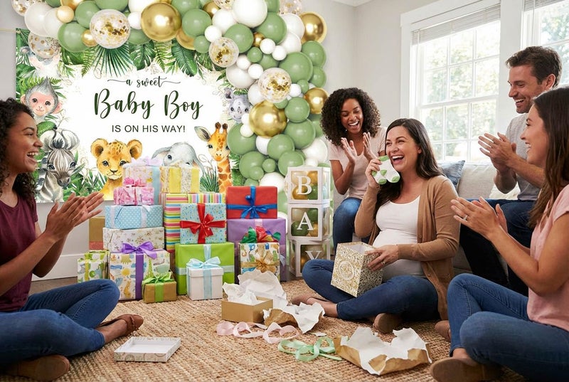 Andrain 140PCS Safari Jungle Baby Shower Decorations, Safari Baby Shower Supplies, Sage Green Balloon Garland Kit, BABY Boxes, Backdrop Banner - Image 3