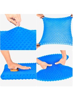 Genzy Gel Seat Cushion, Cooling Thick Big Breathable Honeycomb Design Absorbs Pressure Points Seat Cushion with Non-Slip Cover for Office Chair Home Cars Wheelchair, Blue  - Image 3