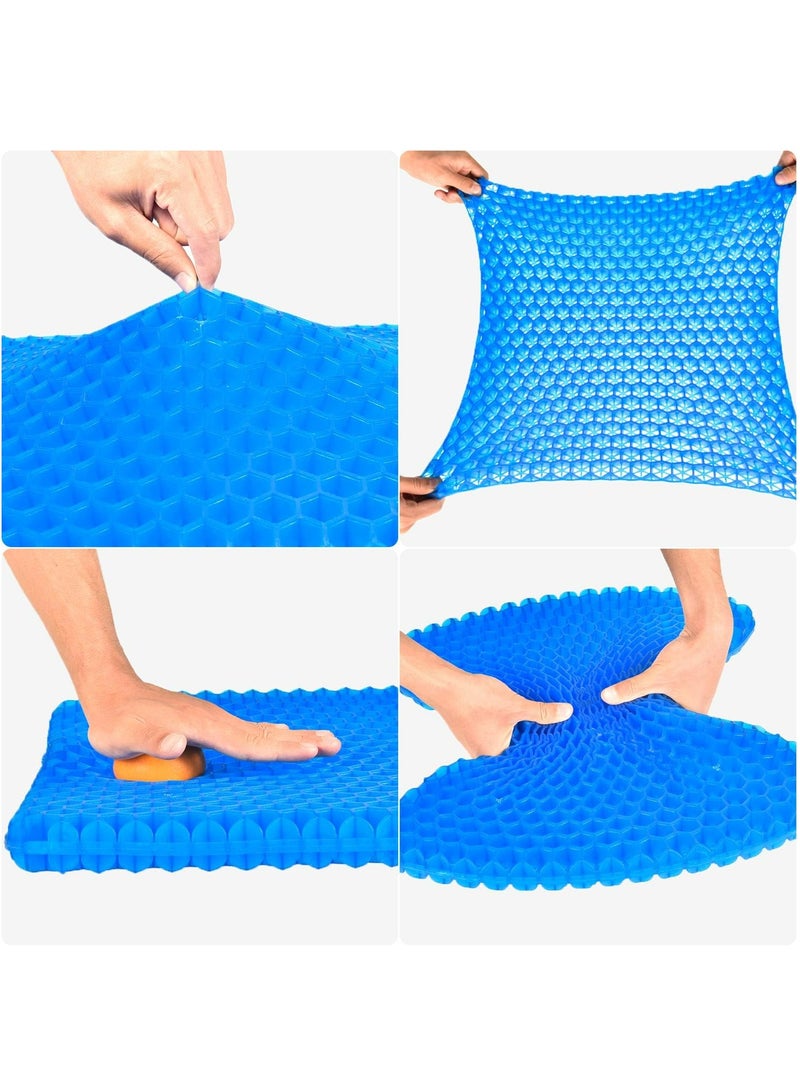 Genzy Gel Seat Cushion, Cooling Thick Big Breathable Honeycomb Design Absorbs Pressure Points Seat Cushion with Non-Slip Cover for Office Chair Home Cars Wheelchair, Blue - Image 3