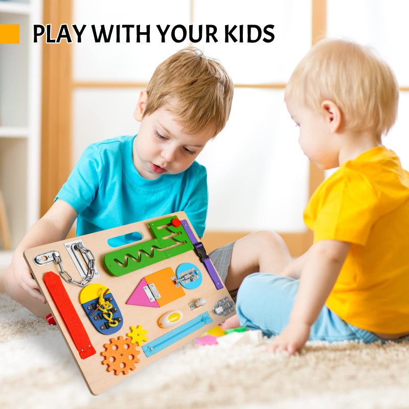 ABERLLS Montessori Busy Board for Toddlers, Wooden Sensory Toys, Preschool Learning Activities for Fine Motor Skills Travel Toy, Basic Life Skills Educational Gifts for 1 2 3 Years Old Kids Boys Girls - Image 4
