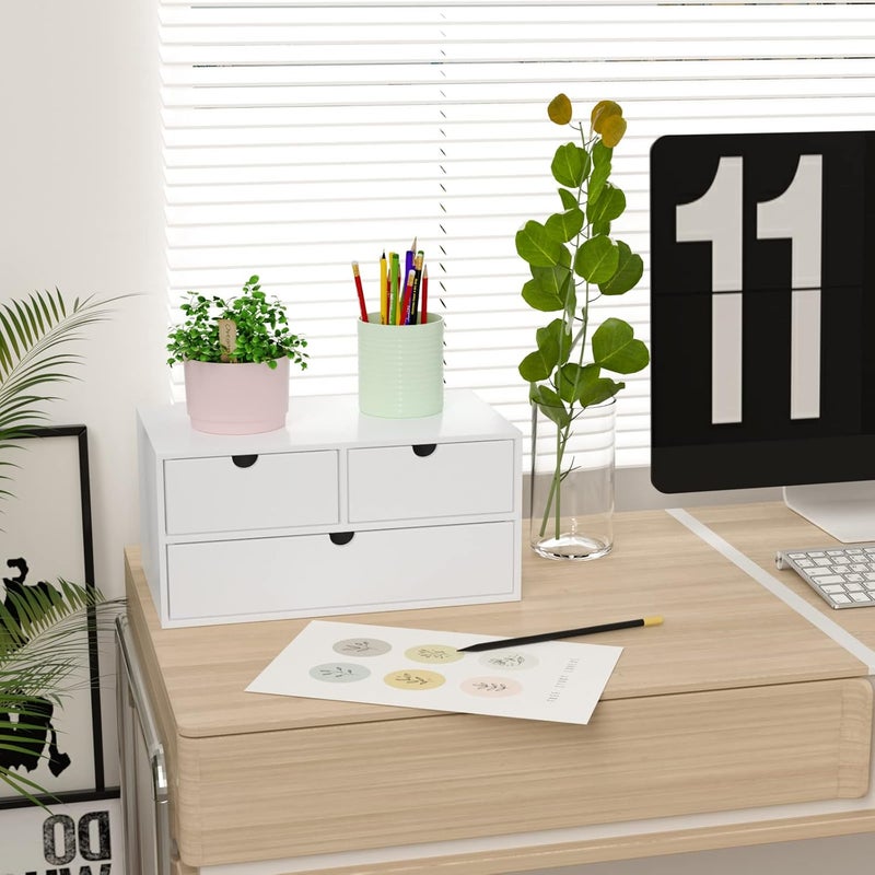 Wisuce Bamboo Desk Organizer - Mini Bamboo Desk Drawer Tabletop Cosmetic Storage Organization for Office or Home White - Image 2