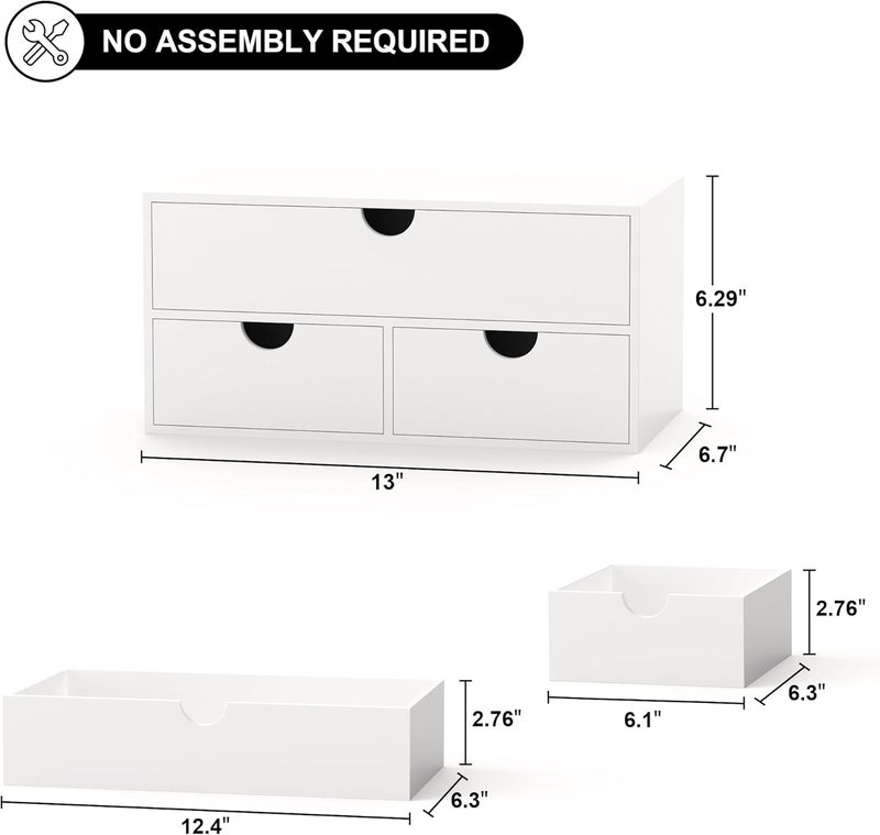 Wisuce Bamboo Desk Organizer - Mini Bamboo Desk Drawer Tabletop Cosmetic Storage Organization for Office or Home White - Image 3