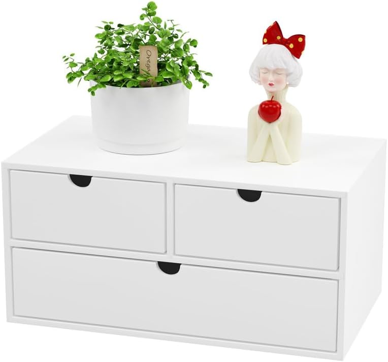 Wisuce Bamboo Desk Organizer - Mini Bamboo Desk Drawer Tabletop Cosmetic Storage Organization for Office or Home White - Image 1