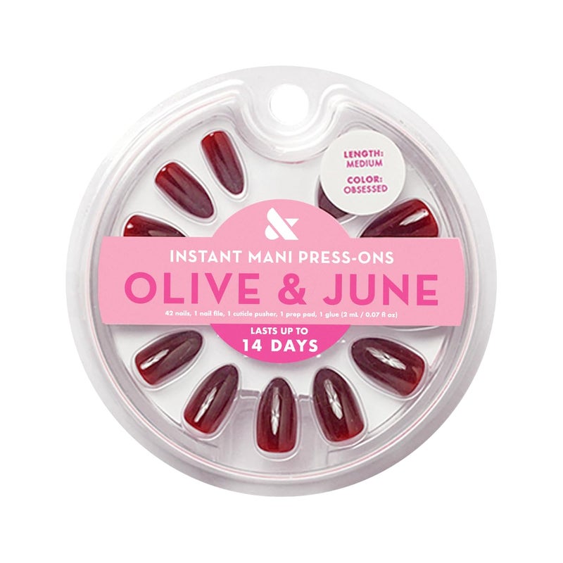 Olive & June Instant Mani Press-On Nails (Glue) | 42 Fake Nails, 21 Sizes | Non-Toxic, Long-Lasting Recycled Materials Realistic Look | Salon-Quality at Home | Medium, Almond | Obsessed - Image 2