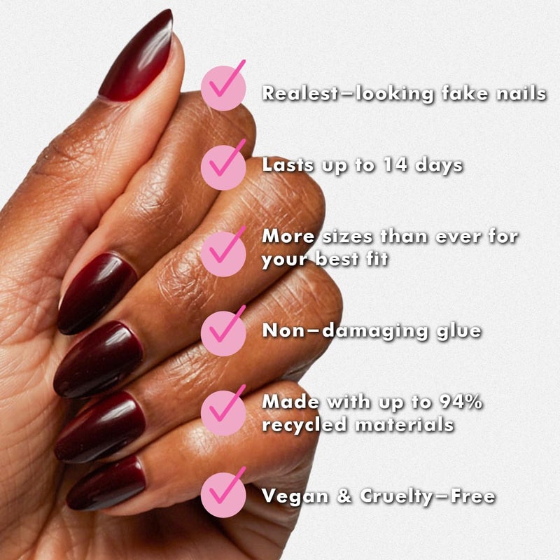 Olive & June Instant Mani Press-On Nails (Glue) | 42 Fake Nails, 21 Sizes | Non-Toxic, Long-Lasting Recycled Materials Realistic Look | Salon-Quality at Home | Medium, Almond | Obsessed - Image 4