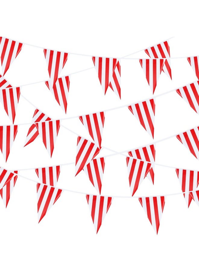 Tatuo - 5 Sets 160 Ft 100 Pieces Carnival Circus Bunting Banner Red And White Striped Pennant Banner Triangle Bunting Flag For Carnival Circus Birthday Party Decorations Supplies (5 Pieces) - Image 1