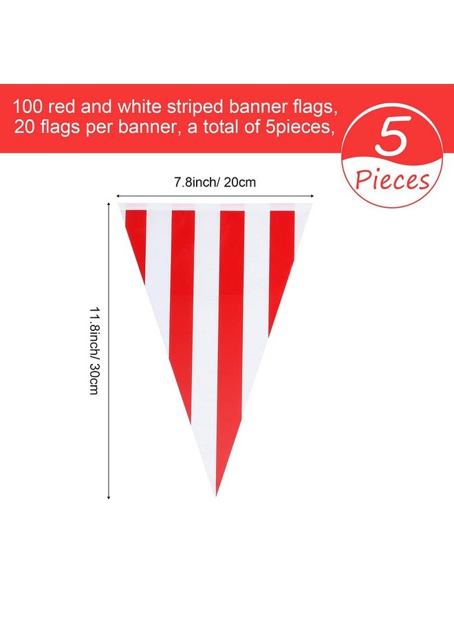 Tatuo - 5 Sets 160 Ft 100 Pieces Carnival Circus Bunting Banner Red And White Striped Pennant Banner Triangle Bunting Flag For Carnival Circus Birthday Party Decorations Supplies (5 Pieces) - Image 1