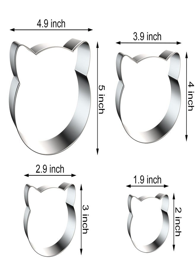QAAQS Cat Face Head Cookie Cutters Shapes Set with Assorted Sizes - 5 inch, 4 inch, 3 inch, 2 inch - Stainless Steel - Image 2