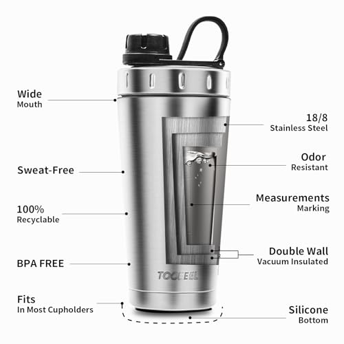 TOOFEEL Protein Shaker Bottle 20 oz - Double Walled Insulated Vacuum Cup for Protein Shakes, Keeps Cold/Hot, Metal Stainless Steel, Preworkout Gym - Image 5