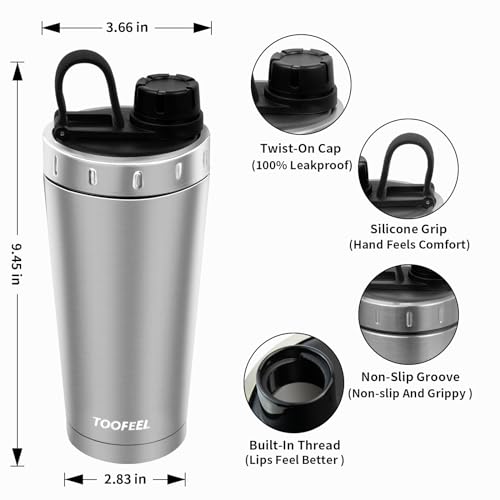TOOFEEL Protein Shaker Bottle 20 oz - Double Walled Insulated Vacuum Cup for Protein Shakes, Keeps Cold/Hot, Metal Stainless Steel, Preworkout Gym - Image 4