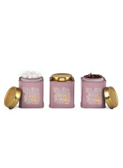 Elan Gingham & Blooms Leak Proof Air-Tight Stainless Steel Chai Cheeni Kaffee Square Container | Ubha Dabba | Tea Sugar Coffee Kitchen Organizer Jar | Steel Dabba Set of 3 (Mauve, 500ml) - pzsku/ZB7D0B1D5BFF2BFB6000AZ/45/_/1737721397/d061e96c-6305-4d7c-947d-b0d0caff75a8