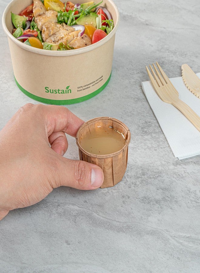 Restaurantware-Sustain 2 Ounce Portion Cups, 100 Disposable Condiment Cups - Compostable, Versatile, Kraft Paper Sample Food Cups, Stylish, For Serving Dips, Jams, Sauces, Nuts, And More - Image 4
