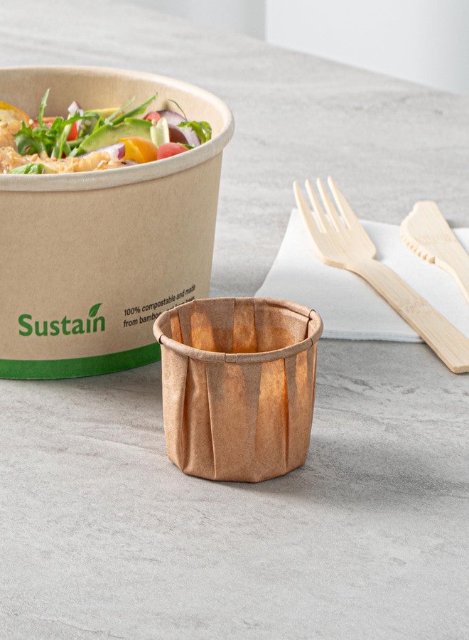 Restaurantware-Sustain 2 Ounce Portion Cups, 100 Disposable Condiment Cups - Compostable, Versatile, Kraft Paper Sample Food Cups, Stylish, For Serving Dips, Jams, Sauces, Nuts, And More - Image 5
